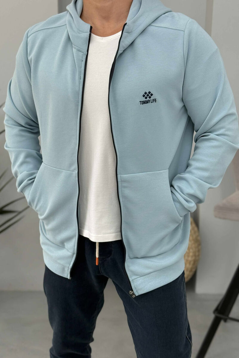ONE COLOR HOOD ZIPPER MEN COTTON JACKET LIGHTBLUE/BZ - 3