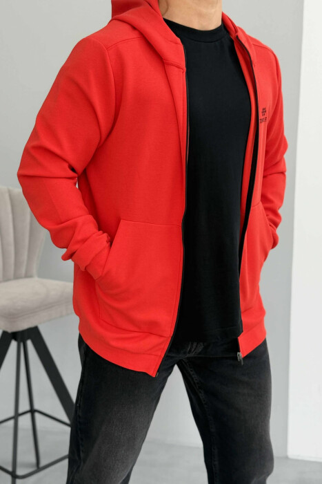 ONE COLOR HOOD ZIPPER MEN COTTON JACKET RED/E KUQE - 2