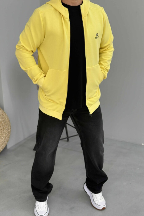 ONE COLOR HOOD ZIPPER MEN COTTON JACKET YELLOW/E VERDHE - KLAUDIO FASHION
