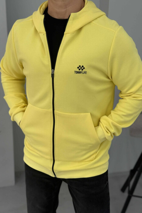 ONE COLOR HOOD ZIPPER MEN COTTON JACKET YELLOW/E VERDHE - 2