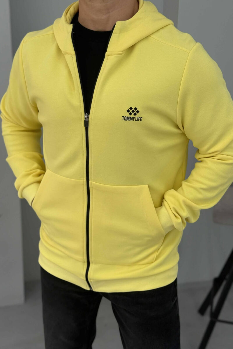 ONE COLOR HOOD ZIPPER MEN COTTON JACKET YELLOW/E VERDHE - 2