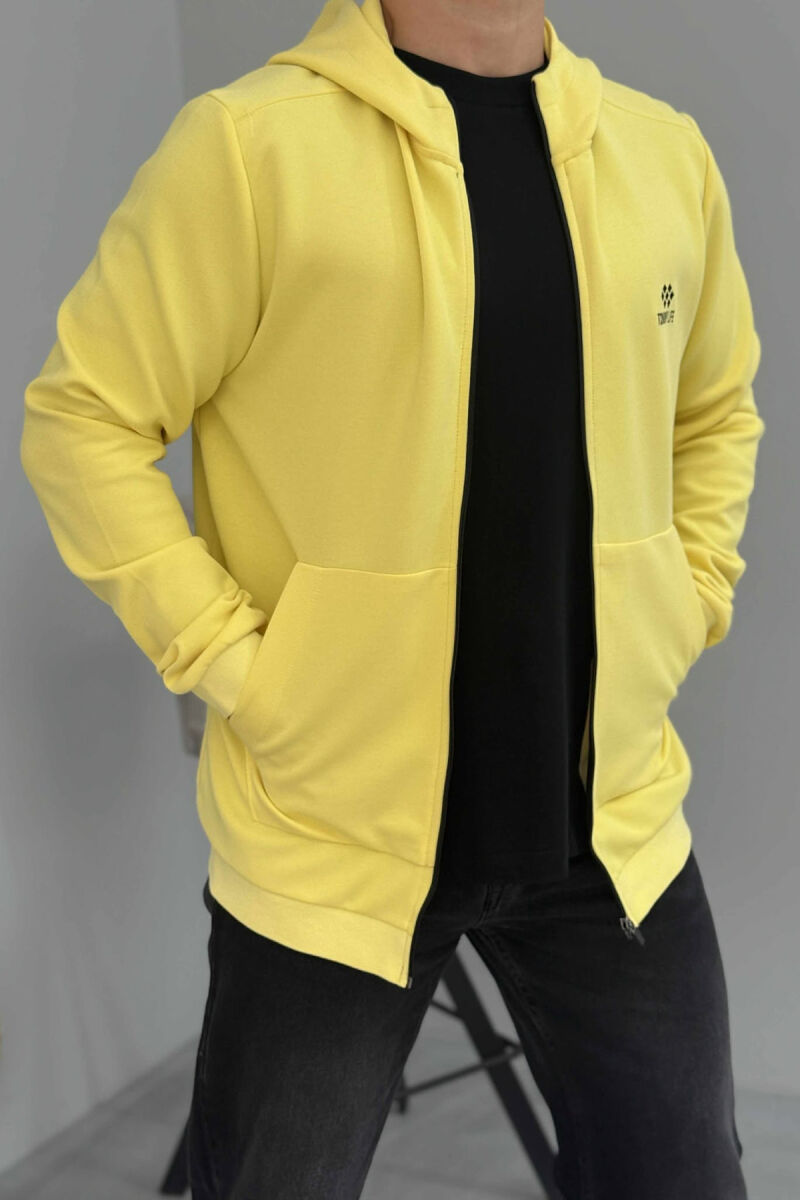 ONE COLOR HOOD ZIPPER MEN COTTON JACKET YELLOW/E VERDHE - 3