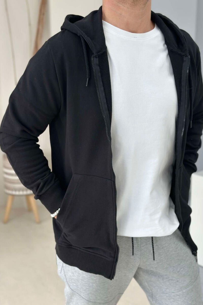 ONE COLOR HOOD ZIPPER MEN JACKET BLACK/ E ZEZE - 1