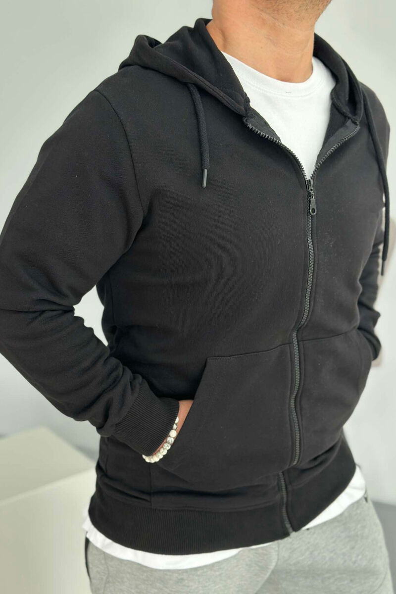 ONE COLOR HOOD ZIPPER MEN JACKET BLACK/ E ZEZE - 2