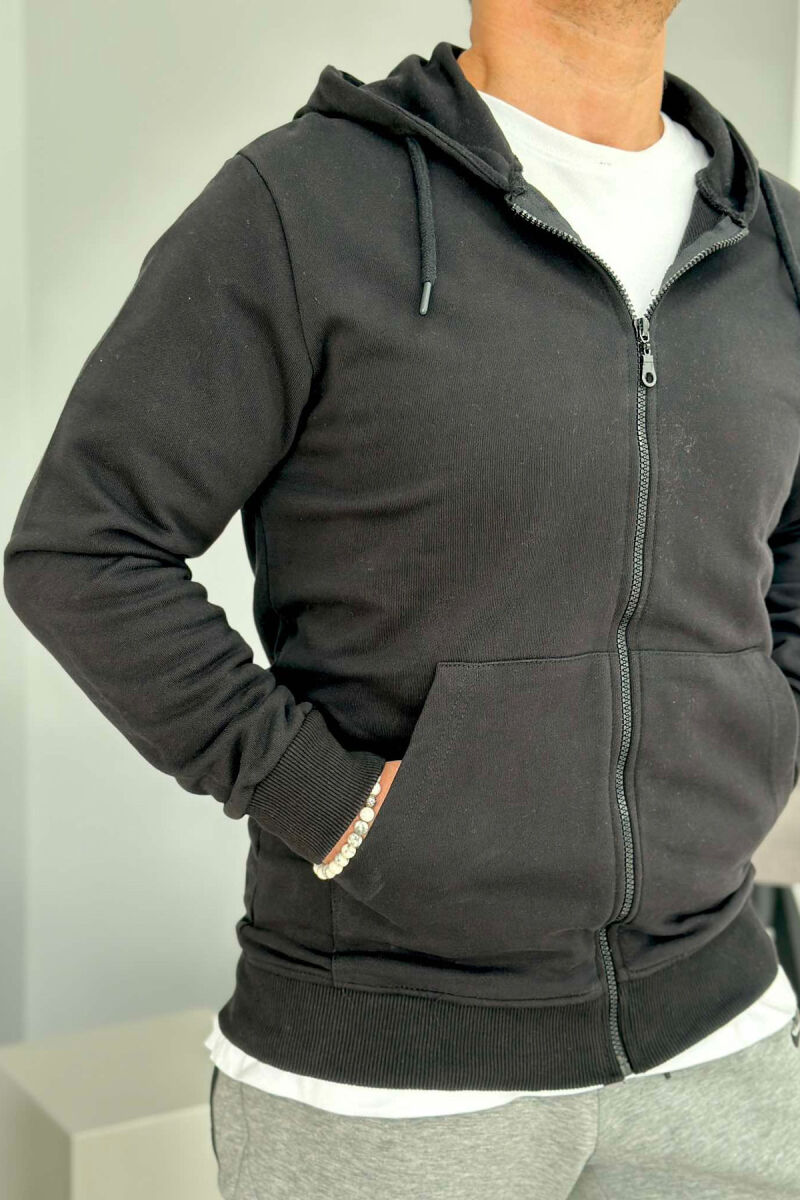 ONE COLOR HOOD ZIPPER MEN JACKET BLACK/ E ZEZE - 4