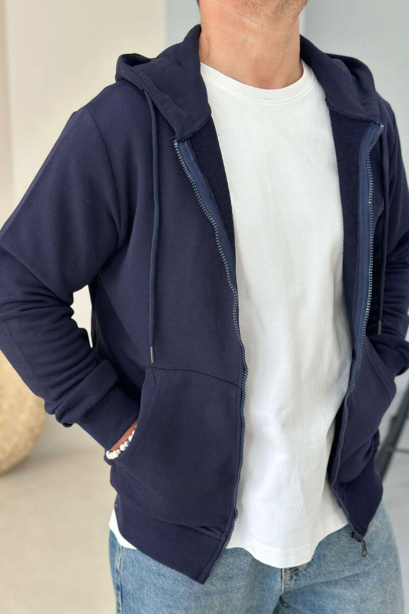 ONE COLOR HOOD ZIPPER MEN JACKET DARK BLUE/BEE - 2