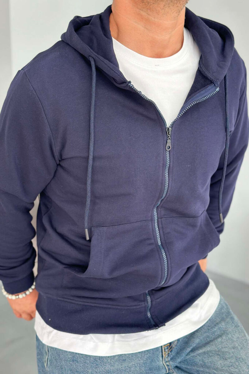 ONE COLOR HOOD ZIPPER MEN JACKET DARK BLUE/BEE - 3