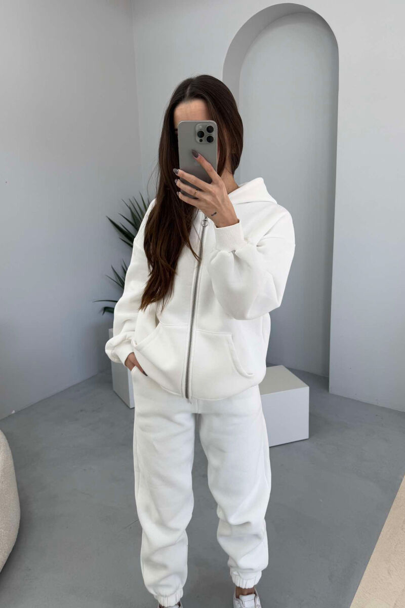 ONE COLOR HOODED FLUFFY WOMEN SET WHITE-E BARDHE - 2