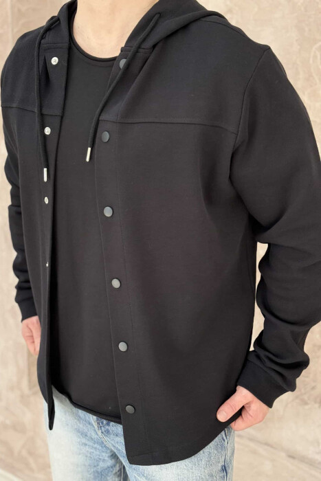 ONE COLOR HOODED MEN CARDIGAN BLACK/ E ZEZE - 2