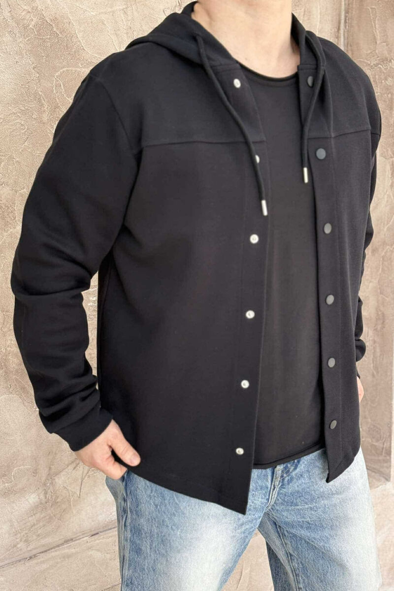 ONE COLOR HOODED MEN CARDIGAN BLACK/ E ZEZE - 4