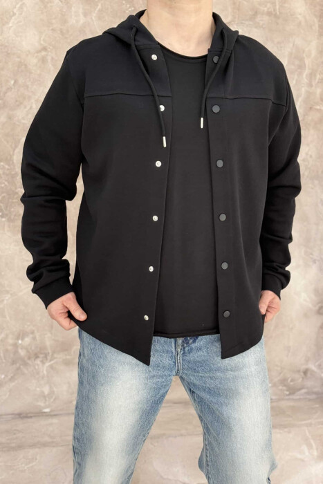 ONE COLOR HOODED MEN CARDIGAN BLACK/ E ZEZE 