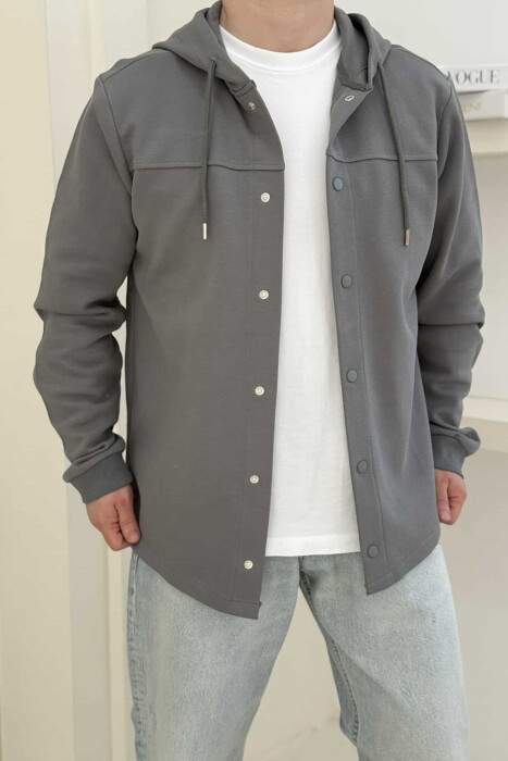 ONE COLOR HOODED MEN CARDIGAN GREY/GRI - 1