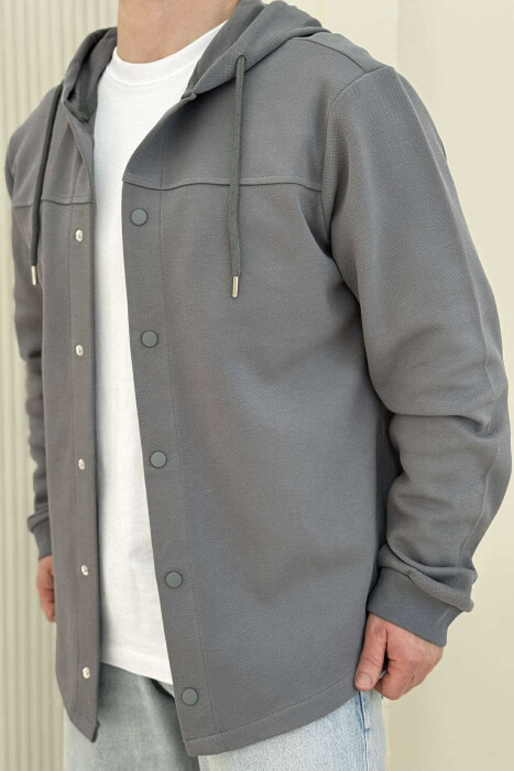 ONE COLOR HOODED MEN CARDIGAN GREY/GRI - 2
