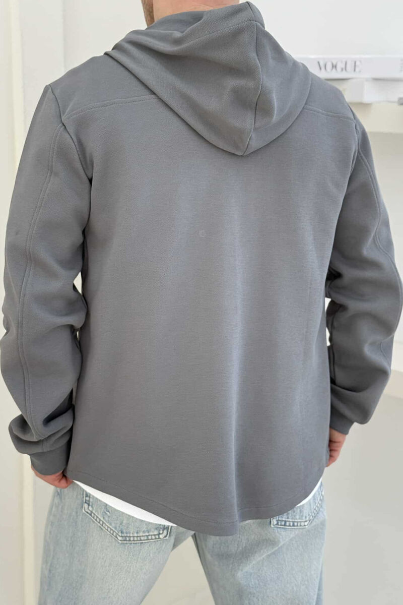ONE COLOR HOODED MEN CARDIGAN GREY/GRI - 3
