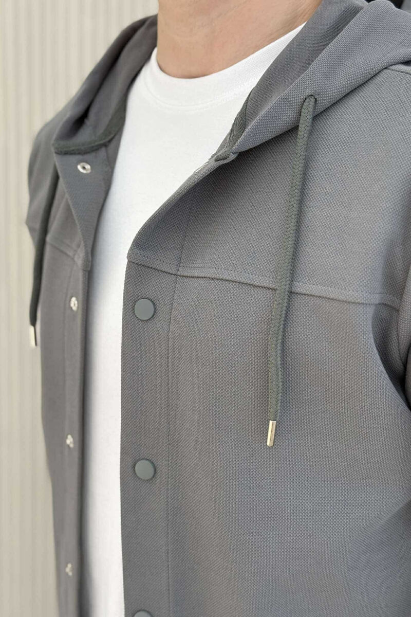 ONE COLOR HOODED MEN CARDIGAN GREY/GRI - 4
