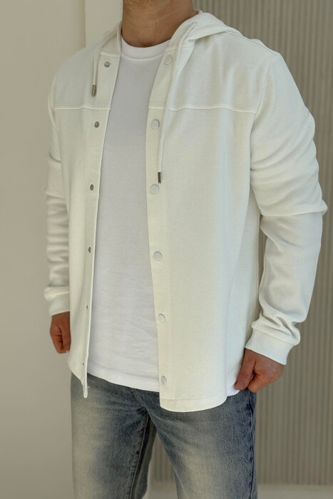 ONE COLOR HOODED MEN CARDIGAN WHITE-E BARDHE 