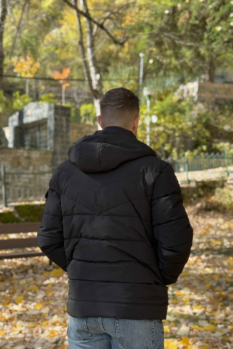 ONE COLOR HOODED MEN PUFFER JACKET BLACK/ E ZEZE - 3