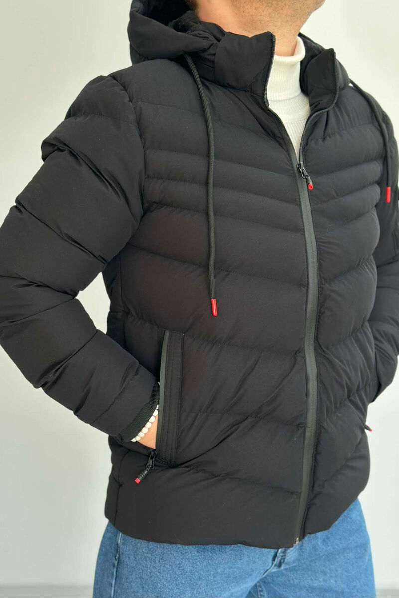 ONE COLOR HOODED MEN PUFFER JACKET BLACK/ E ZEZE - 5