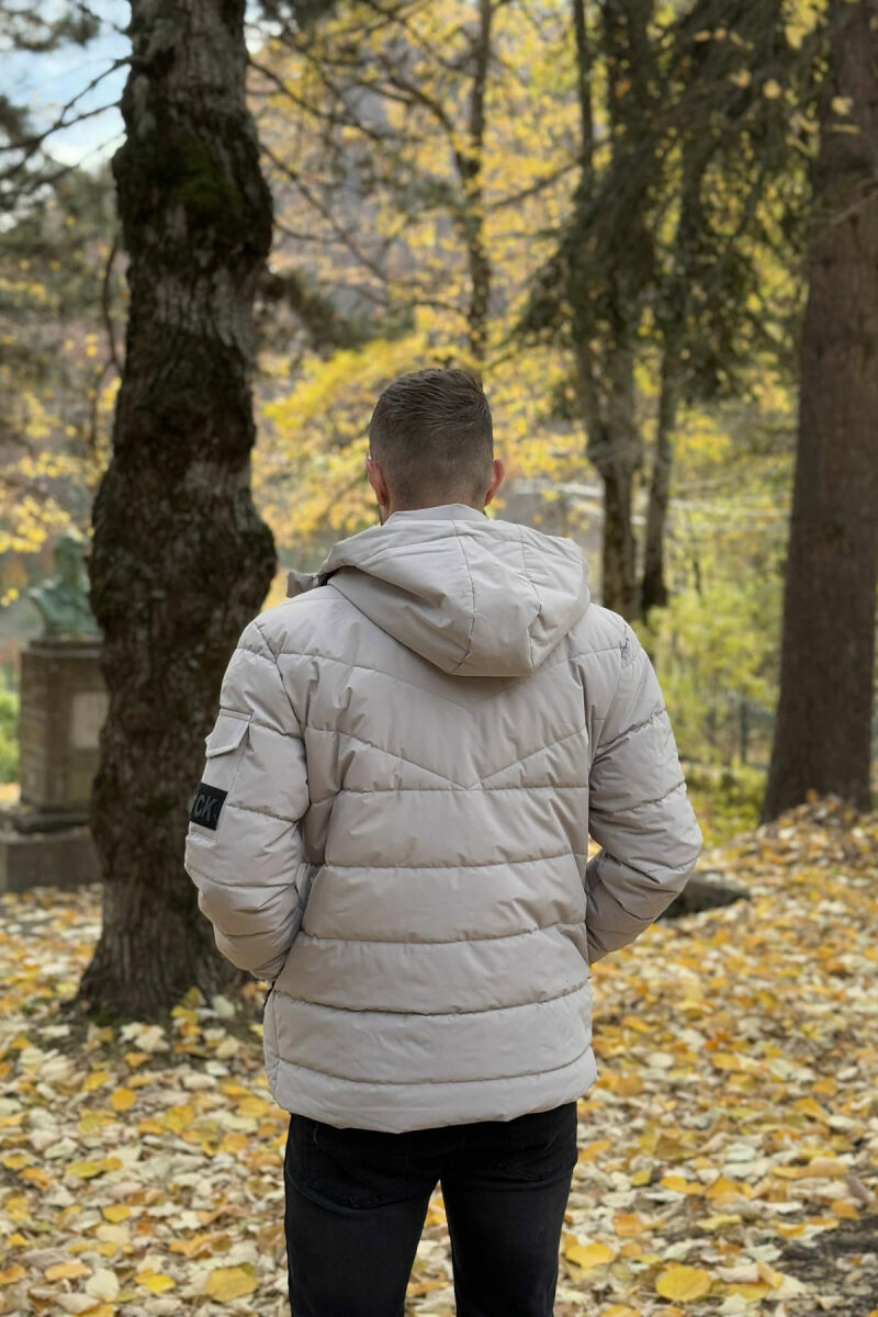 ONE COLOR HOODED MEN PUFFER JACKET LIGHT GREY/GZ - 6