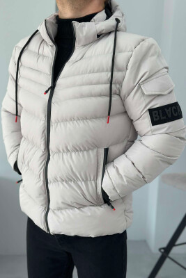 ONE COLOR HOODED MEN PUFFER JACKET LIGHT GREY/GZ 