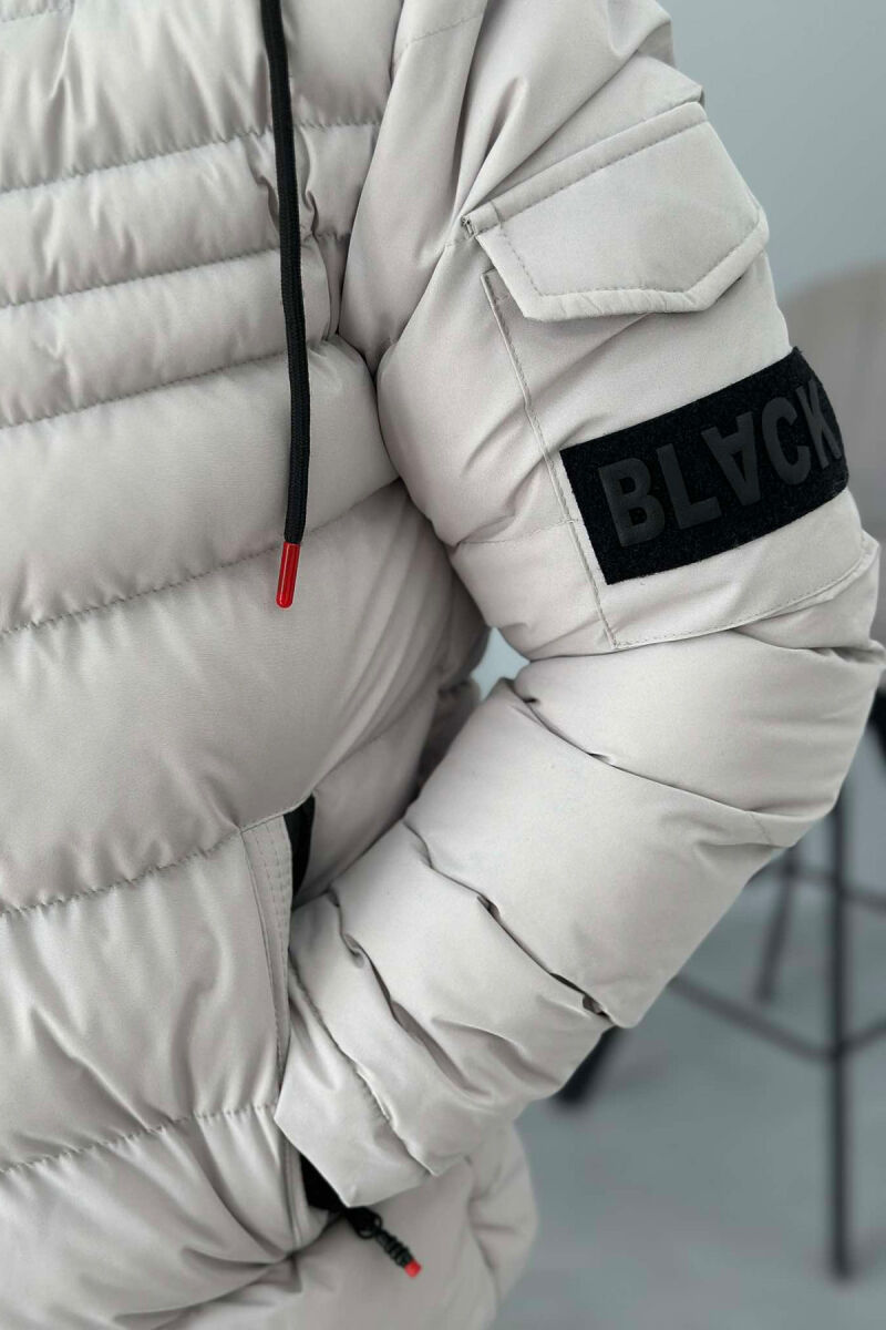 ONE COLOR HOODED MEN PUFFER JACKET LIGHT GREY/GZ - 2