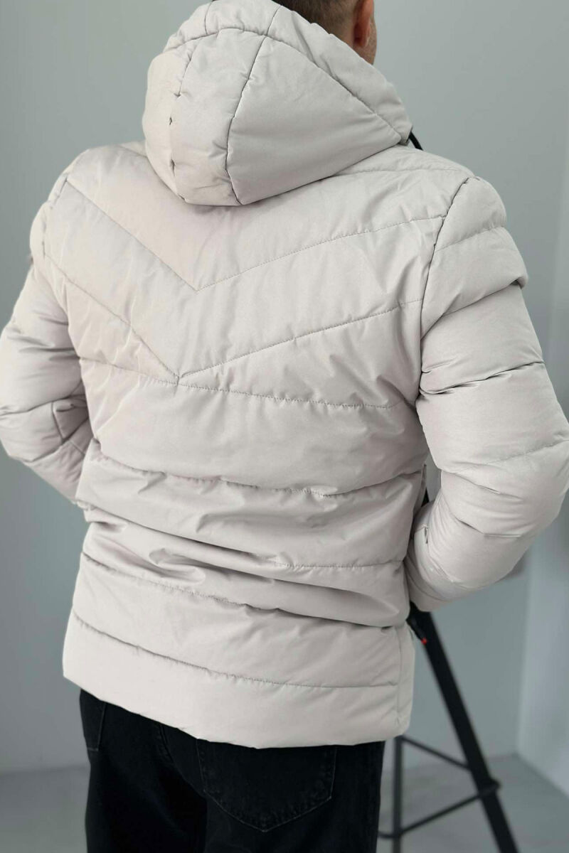 ONE COLOR HOODED MEN PUFFER JACKET LIGHT GREY/GZ - 4