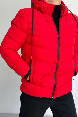 ONE COLOR HOODED MEN PUFFER JACKET RED/E KUQE 