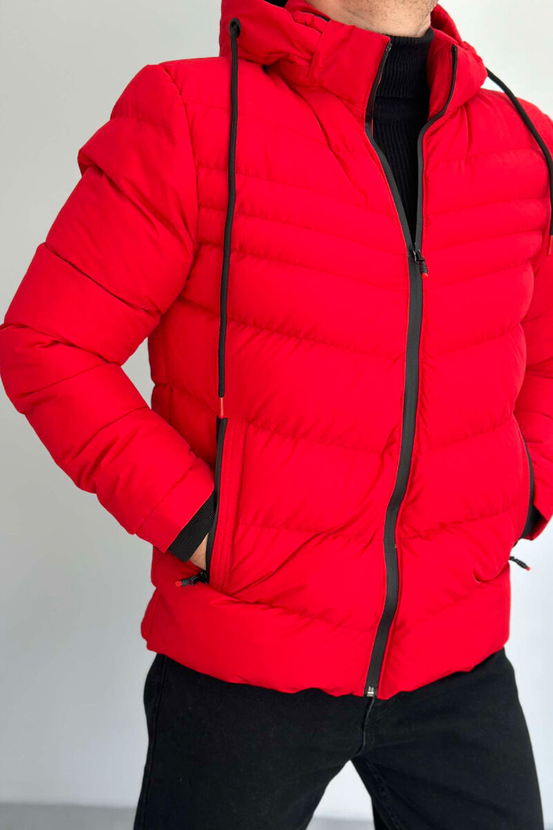 ONE COLOR HOODED MEN PUFFER JACKET RED/E KUQE - 1