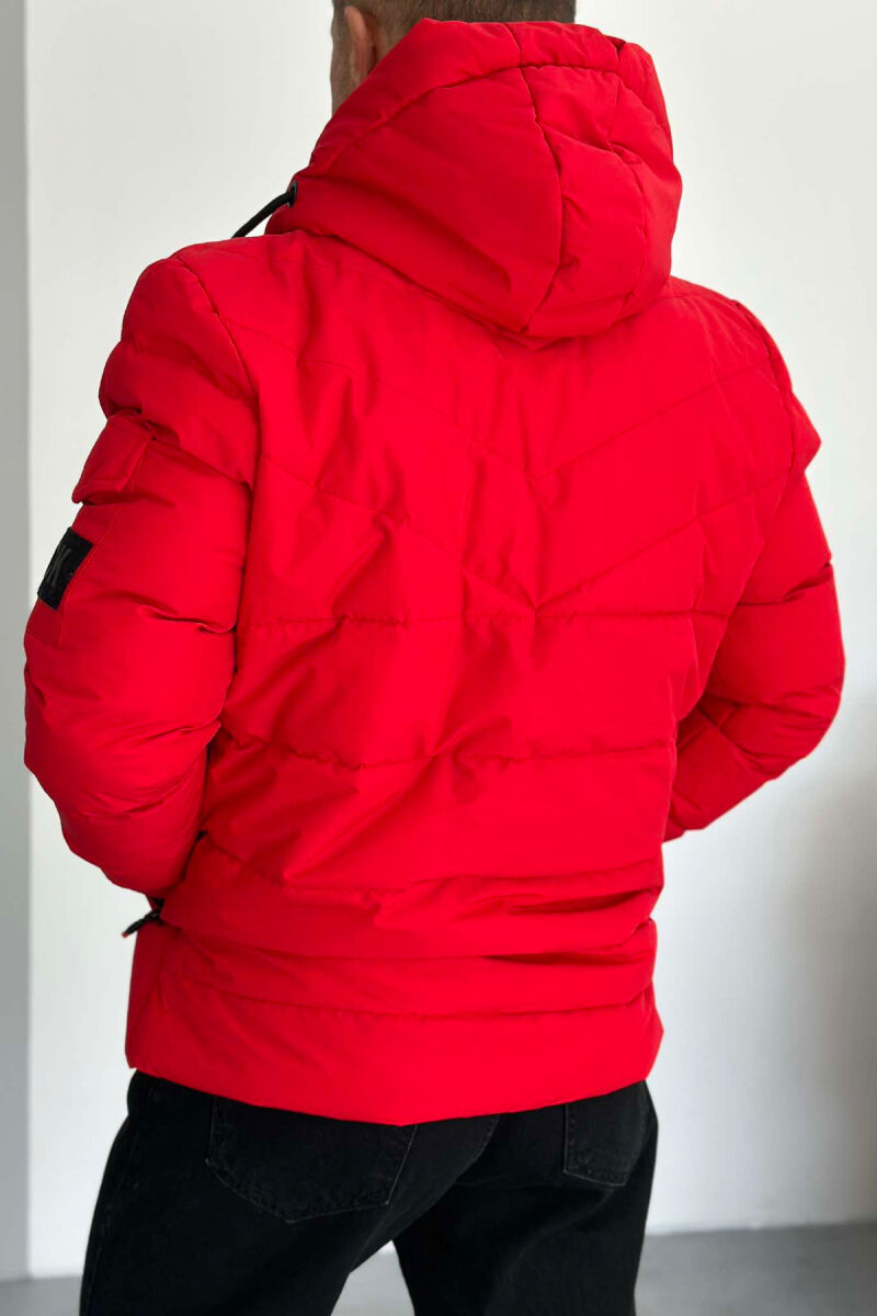 ONE COLOR HOODED MEN PUFFER JACKET RED/E KUQE - 2