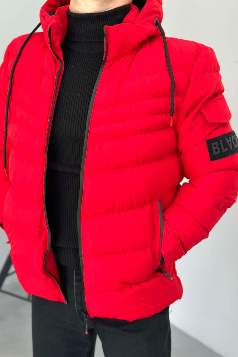 ONE COLOR HOODED MEN PUFFER JACKET RED/E KUQE - 3