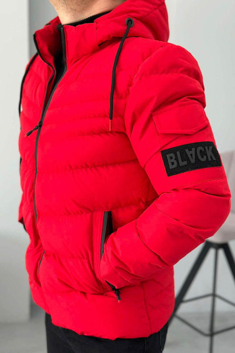 ONE COLOR HOODED MEN PUFFER JACKET RED/E KUQE - 5