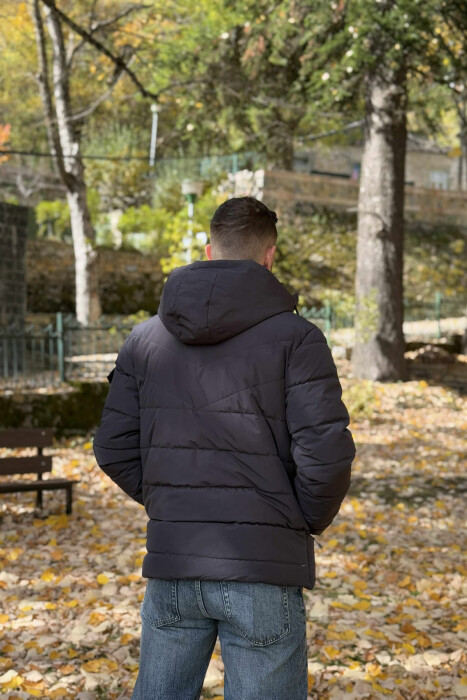 ONE COLOR HOODED MEN PUFFER JACKET DARK GREY/GEE - 3