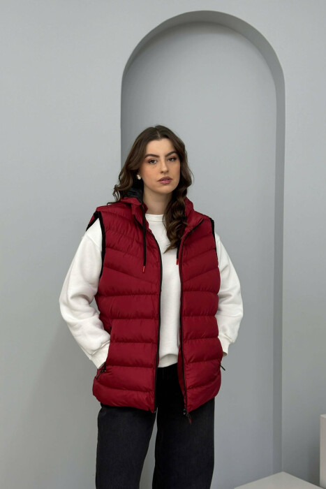 ONE COLOR HOODED SIMPLE WOMEN VEST BURGUNDY/VISHNJE 