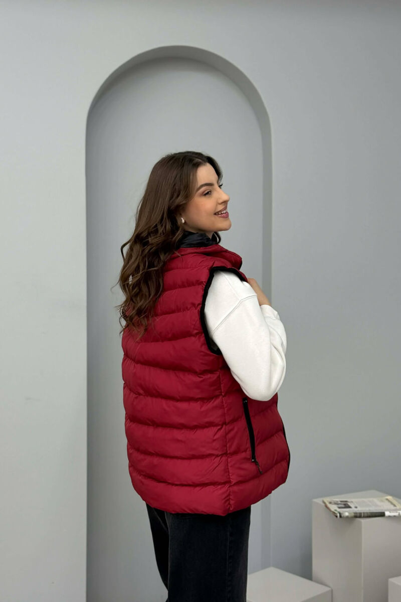 ONE COLOR HOODED SIMPLE WOMEN VEST BURGUNDY/VISHNJE - 3