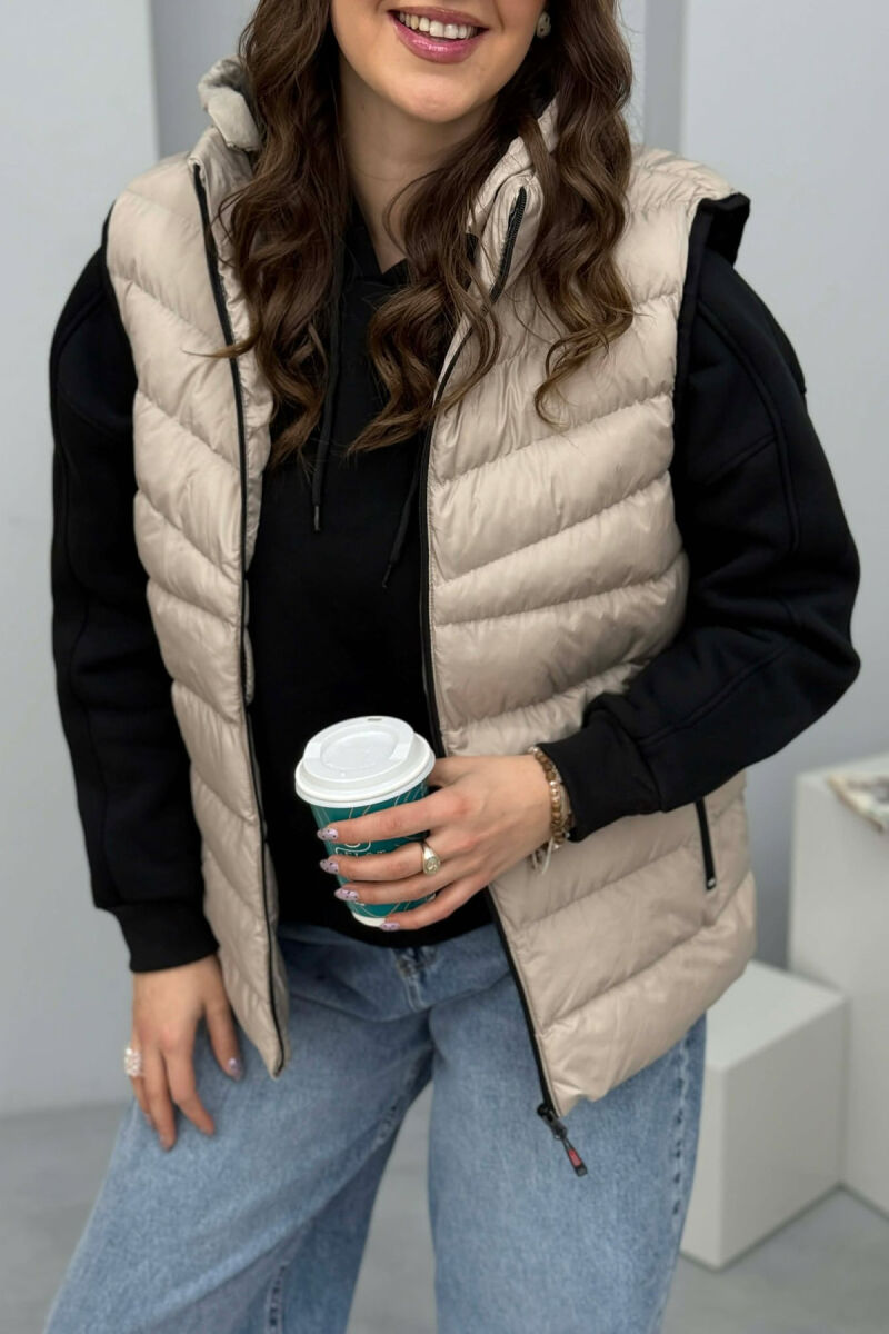 ONE COLOR HOODED SIMPLE WOMEN VEST GREY-GREY/GG - 3