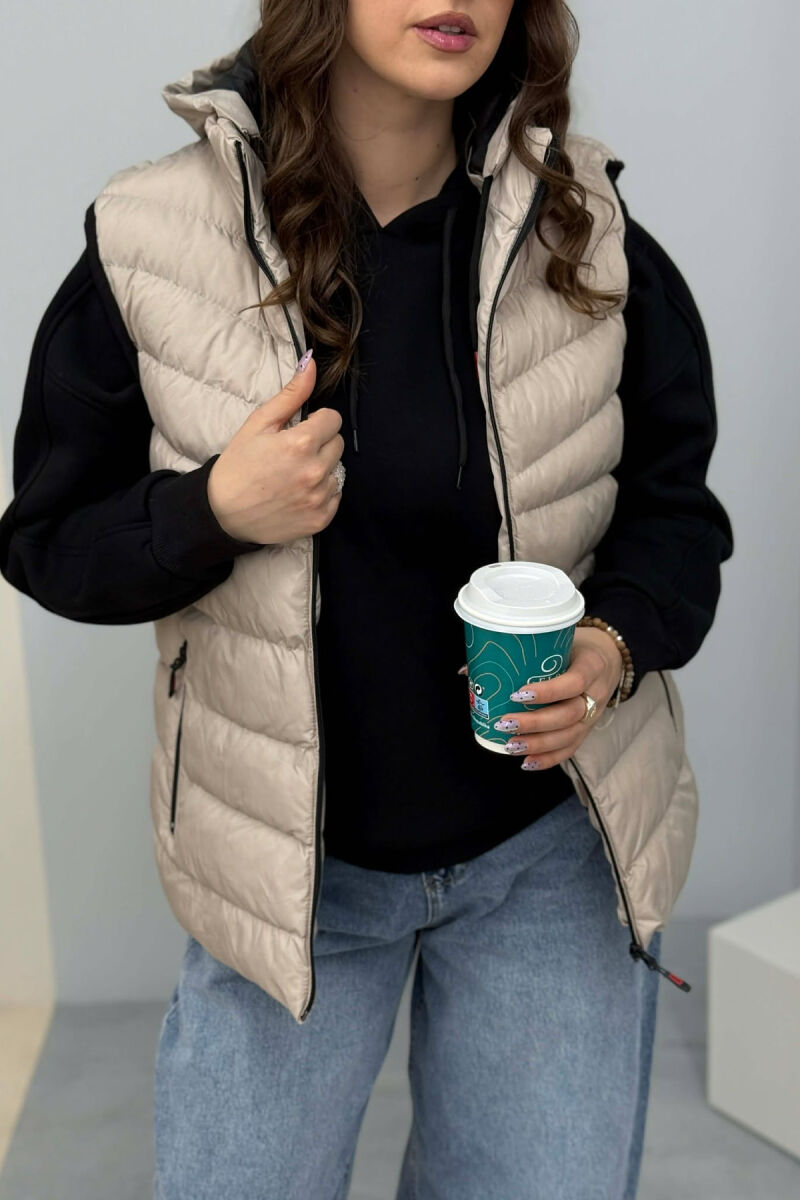 ONE COLOR HOODED SIMPLE WOMEN VEST GREY-GREY/GG - 4