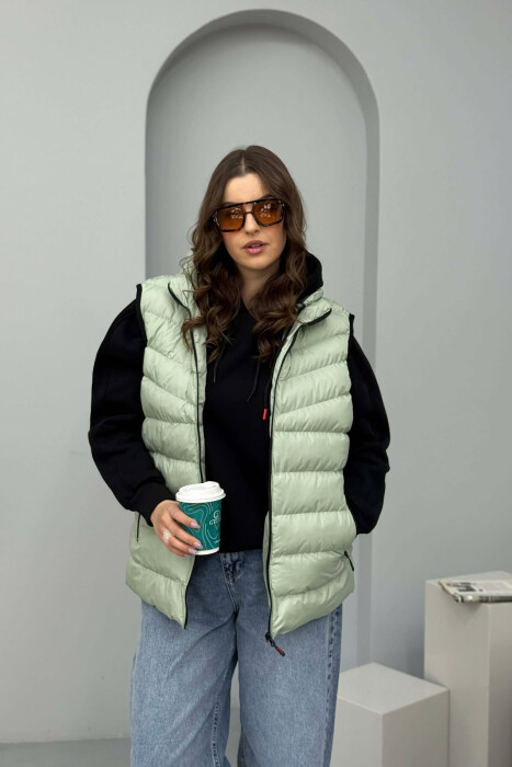 ONE COLOR HOODED SIMPLE WOMEN VEST MINT/MENTE 