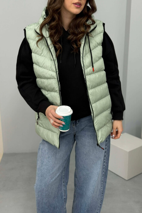 ONE COLOR HOODED SIMPLE WOMEN VEST MINT/MENTE - 2