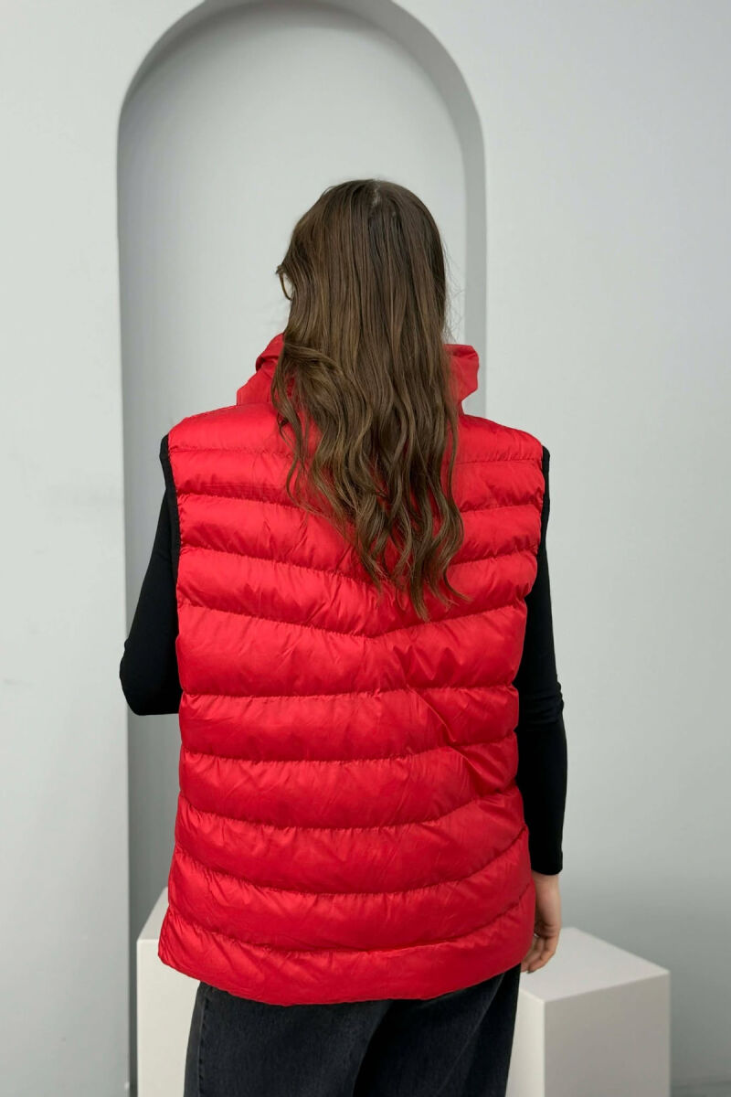 ONE COLOR HOODED SIMPLE WOMEN VEST RED/E KUQE - 2