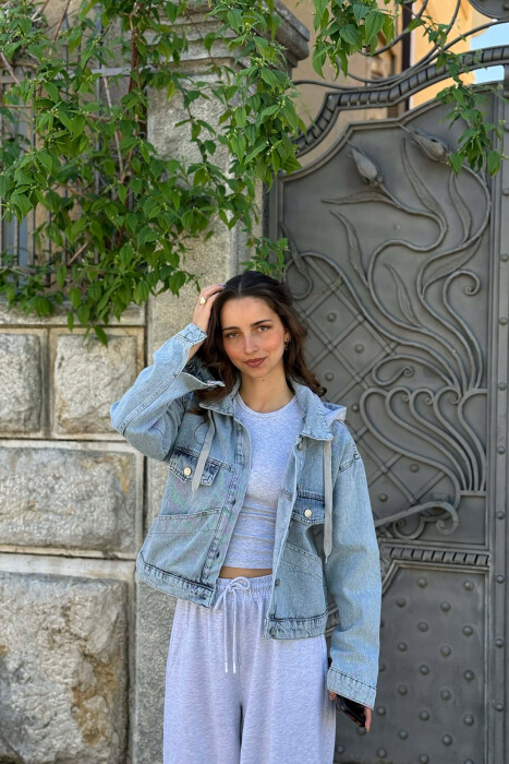 ONE COLOR HOODED WOMAN JACKET LIGHTBLUE/BZ - KLAUDIO FASHION