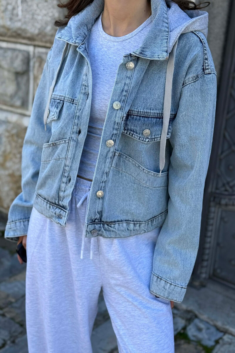 ONE COLOR HOODED WOMAN JACKET LIGHTBLUE/BZ - 5