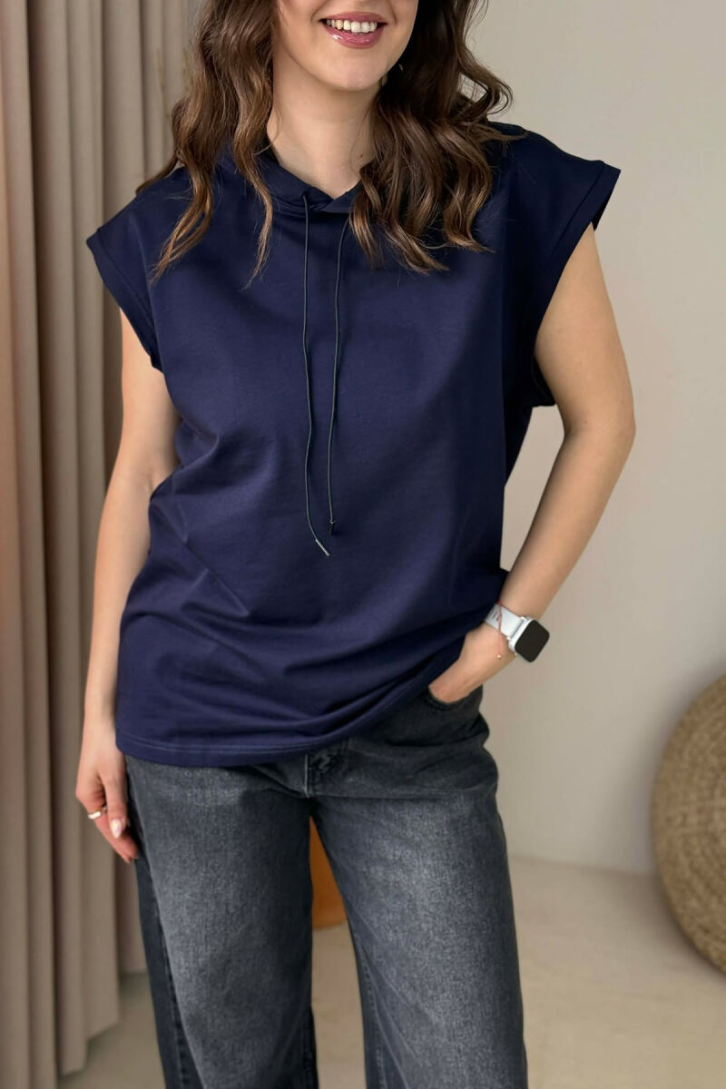 ONE COLOR HOODED WOMAN TANK TOP + 6 PAIR SOCKS DARK BLUE/BEE - 2