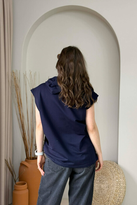 ONE COLOR HOODED WOMAN TANK TOP + 6 PAIR SOCKS DARK BLUE/BEE - 4