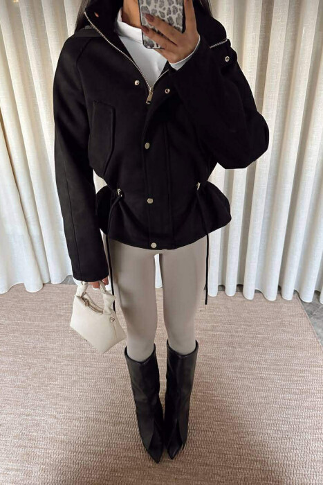 ONE COLOR HOODED WOMEN JACKET BLACK/ E ZEZE - 4