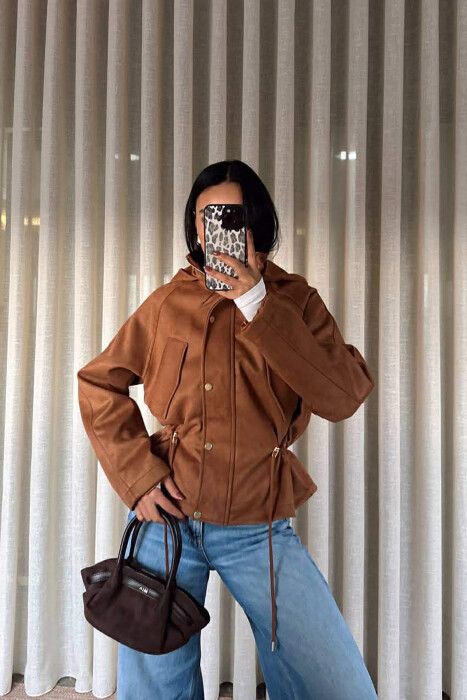 ONE COLOR HOODED WOMEN JACKET BROWN/KAFE 