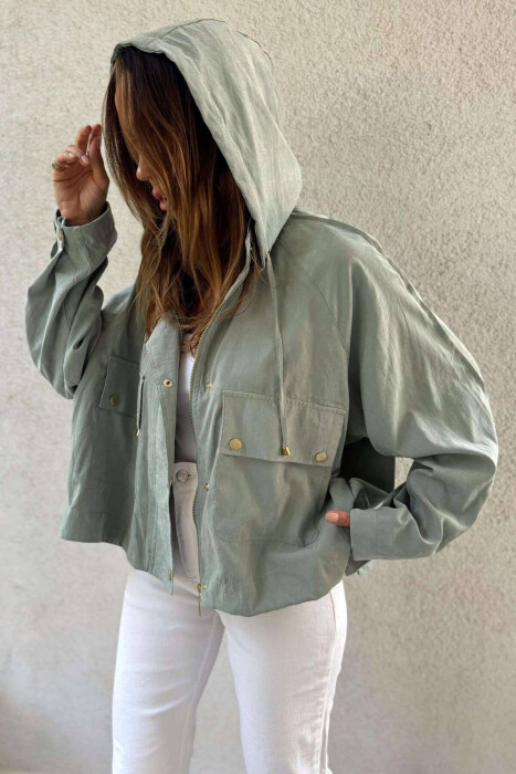 ONE COLOR HOODED WOMEN JACKET MINT/MENTE - 3