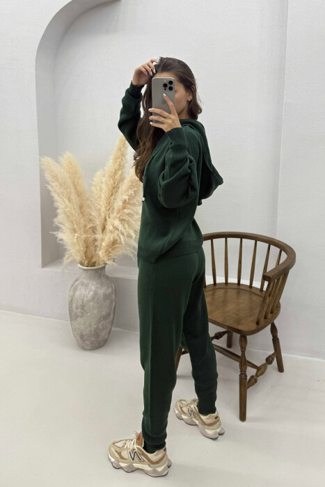 ONE COLOR HOODED WOMEN KNIT SET DARK GREEN/JEE - 3