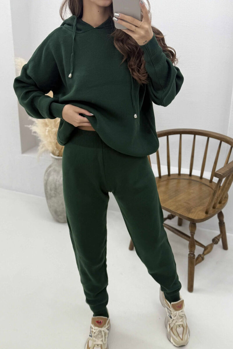 ONE COLOR HOODED WOMEN KNIT SET DARK GREEN/JEE - 4