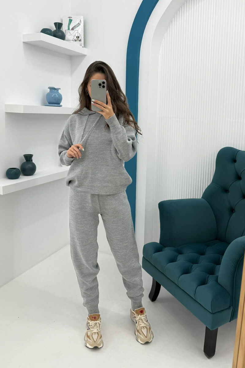 ONE COLOR HOODED WOMEN KNIT SET GREY/GRI - 1