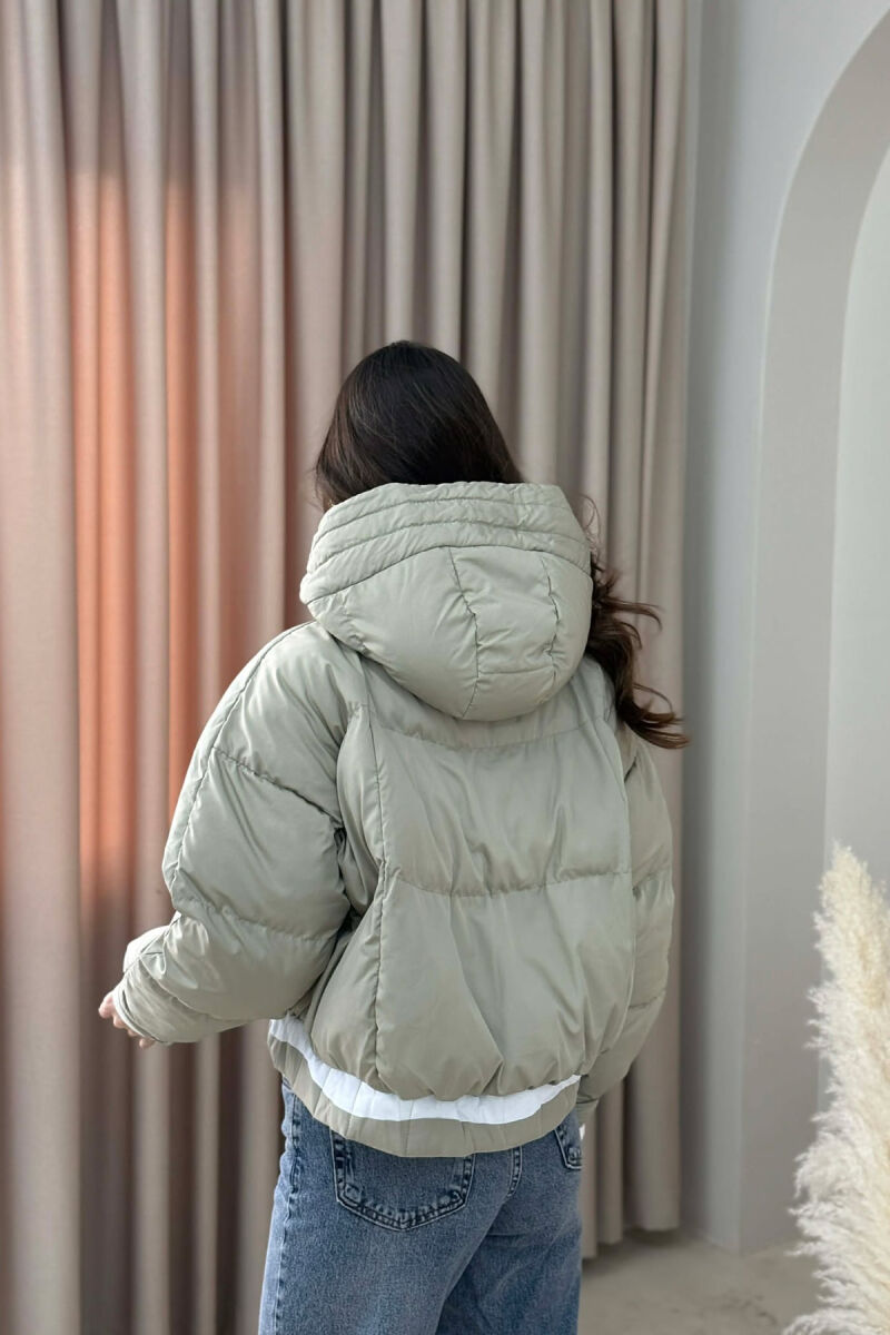 ONE COLOR HOODED ZIPPER CROPPED WOMAN PUFFER JACKET BEIGE/BEZHE - 2